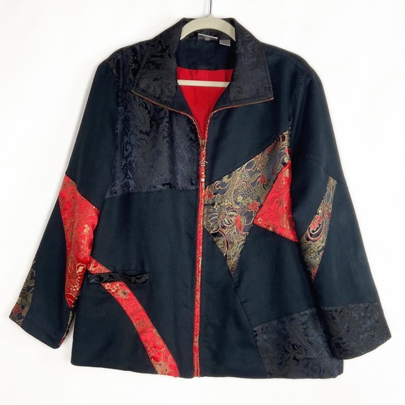 Chico's Jackets & Blazers - Chicos Tapestry Patchwork Asian Inspired Full Zip Paisley Metallic Blazer Jacket